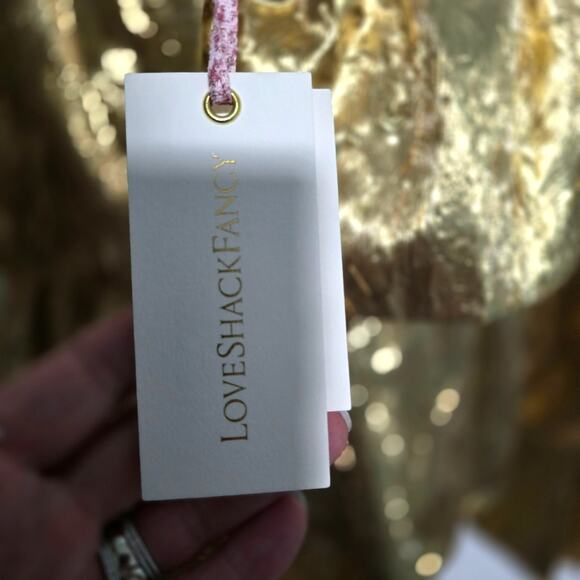 LoveShackFancy Kylie Mini Skirt Miami Glow Gold Lame Tiered Ruffle Size 69 NEW - Picture 5 of 12